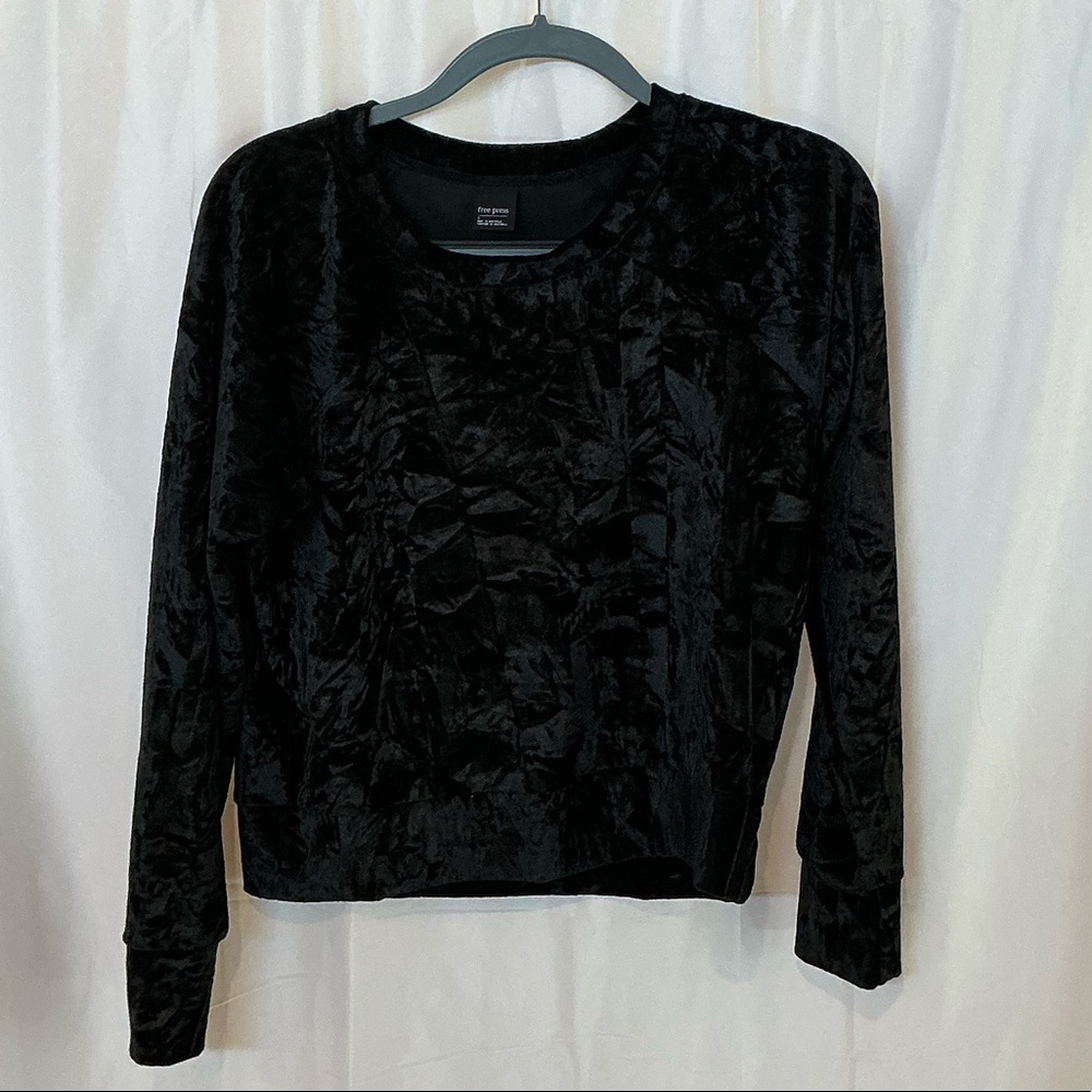 Free Press Black Velour Crewneck Shirt- Size Small